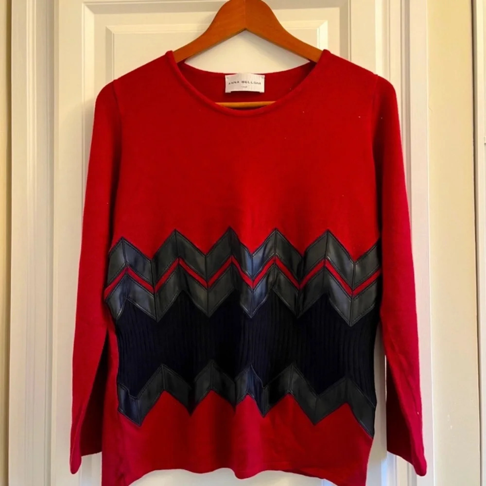 Anna Belloni Made in Italy Red with Black Appliqué Sweater Sz M - Picture 1 of 5